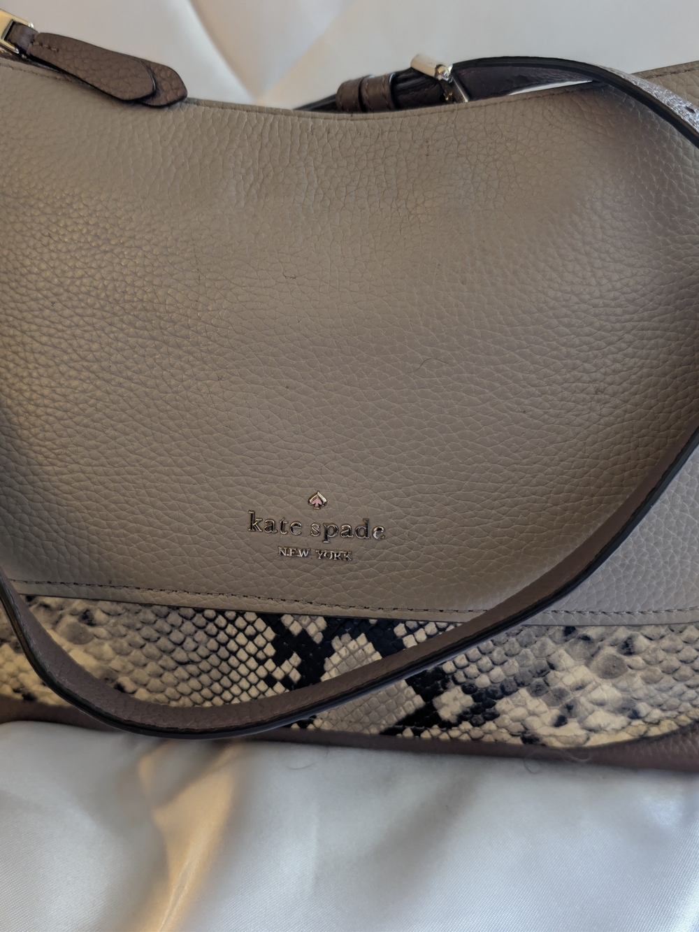 kate spade New York Taupe Leather Detachable Crossbody Bag with Snake-Print